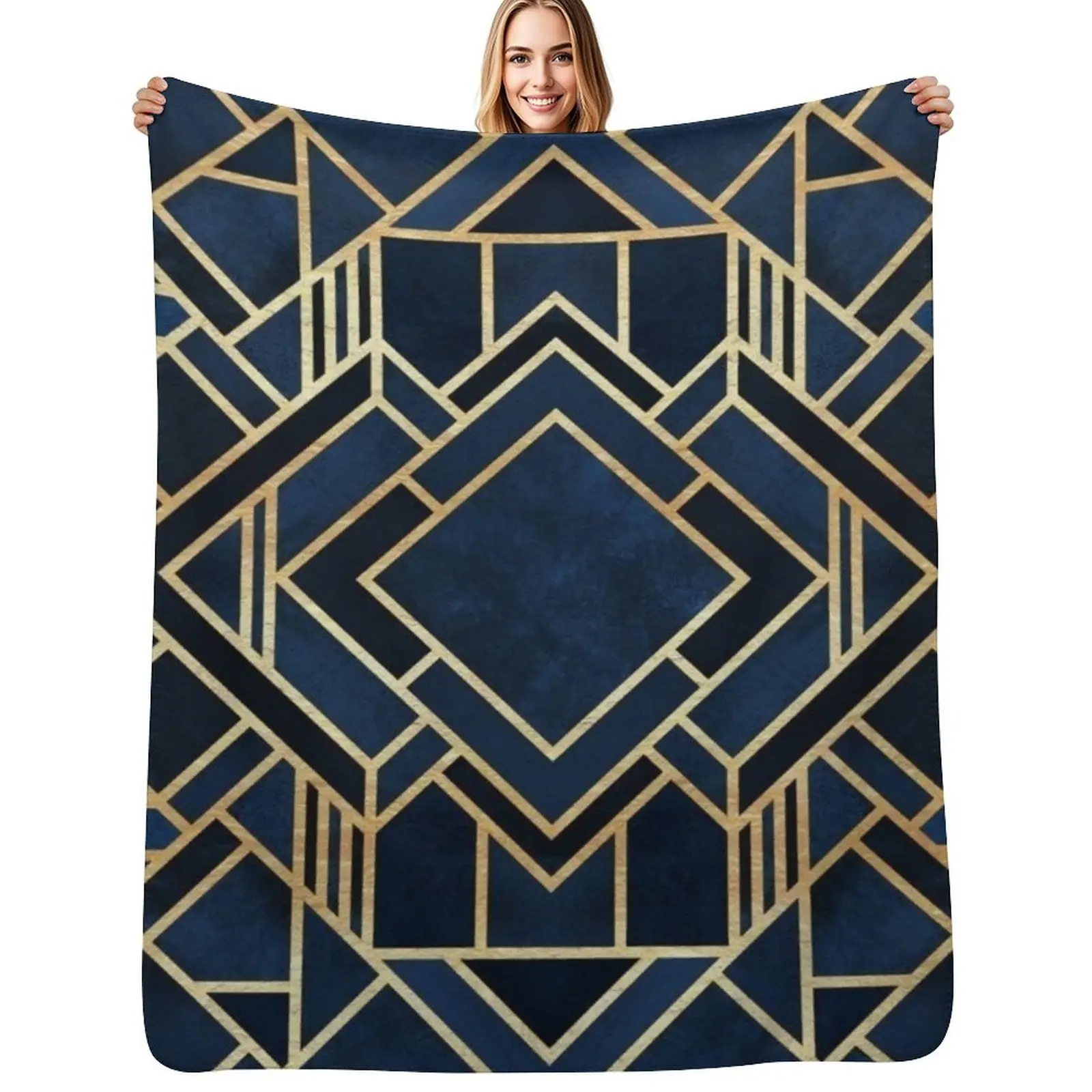 Geometric Blue and Gold Throw Blanket Warm Cozy Throw Blanket for Living Room Couch
Geometric Blue and Gold Throw Blanket Warm Cozy Throw Blanket for Living Room Couch