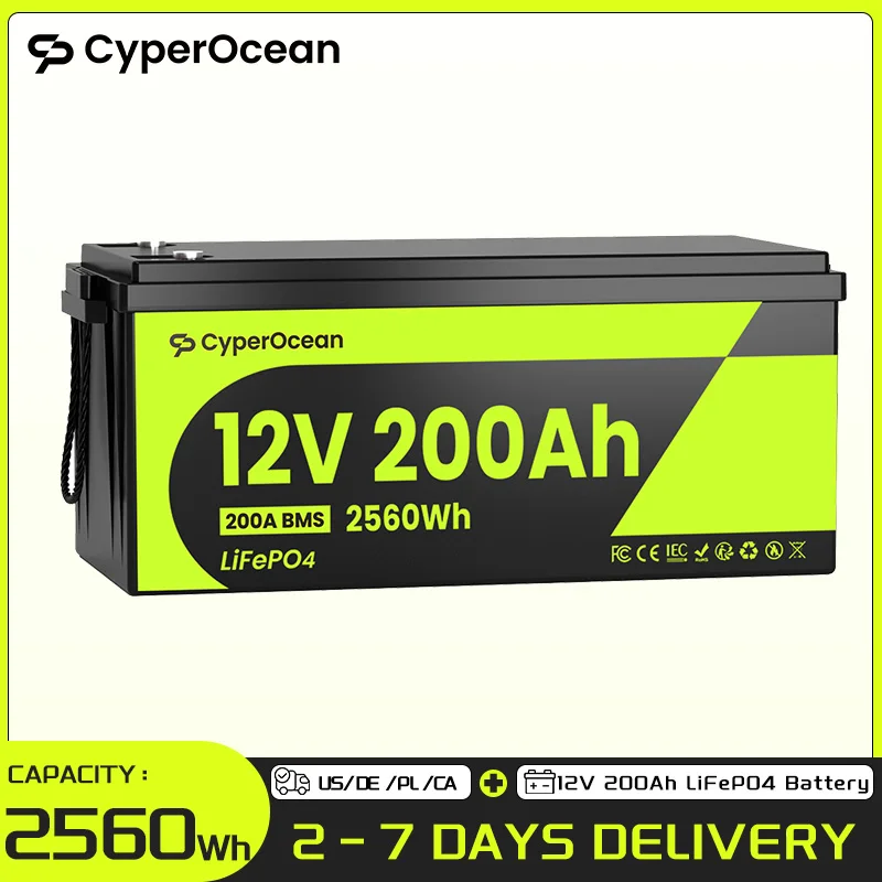 CyperOcean 12V 200Ah LiFePO4 Battery Built-in 200A BMS Low Temperature Protection For RV/ Outdoor Camping/ Home Energy Storage
CyperOcean 12V 200Ah LiFePO4 Battery Built-in 200A BMS Low Temperature Protection For RV/ Outdoor Camping/ Home Energy Storage