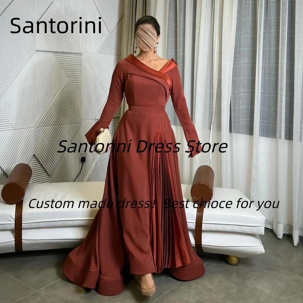 Santorini Customized Saudi Evening Party Dresses V Neck Long Sleeves Prom Dress Pleats Satin A Line Vestidos Des Fiesta
Santorini Customized Saudi Evening Party Dresses V Neck Long Sleeves Prom Dress Pleats Satin A Line Vestidos Des Fiesta