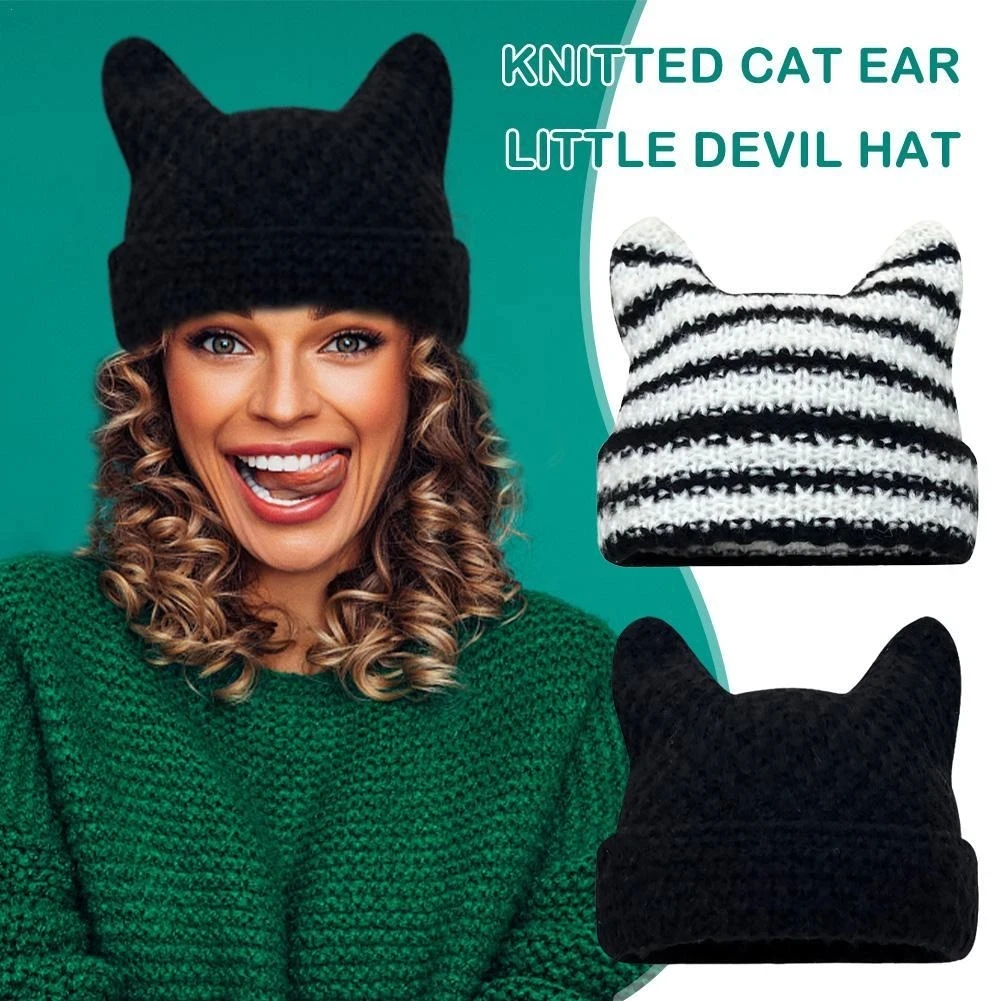 Beanie Hat Ins Little Devil Striped Knitted Wool Cap Autumn and Winter Crochet Cute Cat Ears Pointed Pullover Women's Hats
Beanie Hat Ins Little Devil Striped Knitted Wool Cap Autumn and Winter Crochet Cute Cat Ears Pointed Pullover Women's Hats