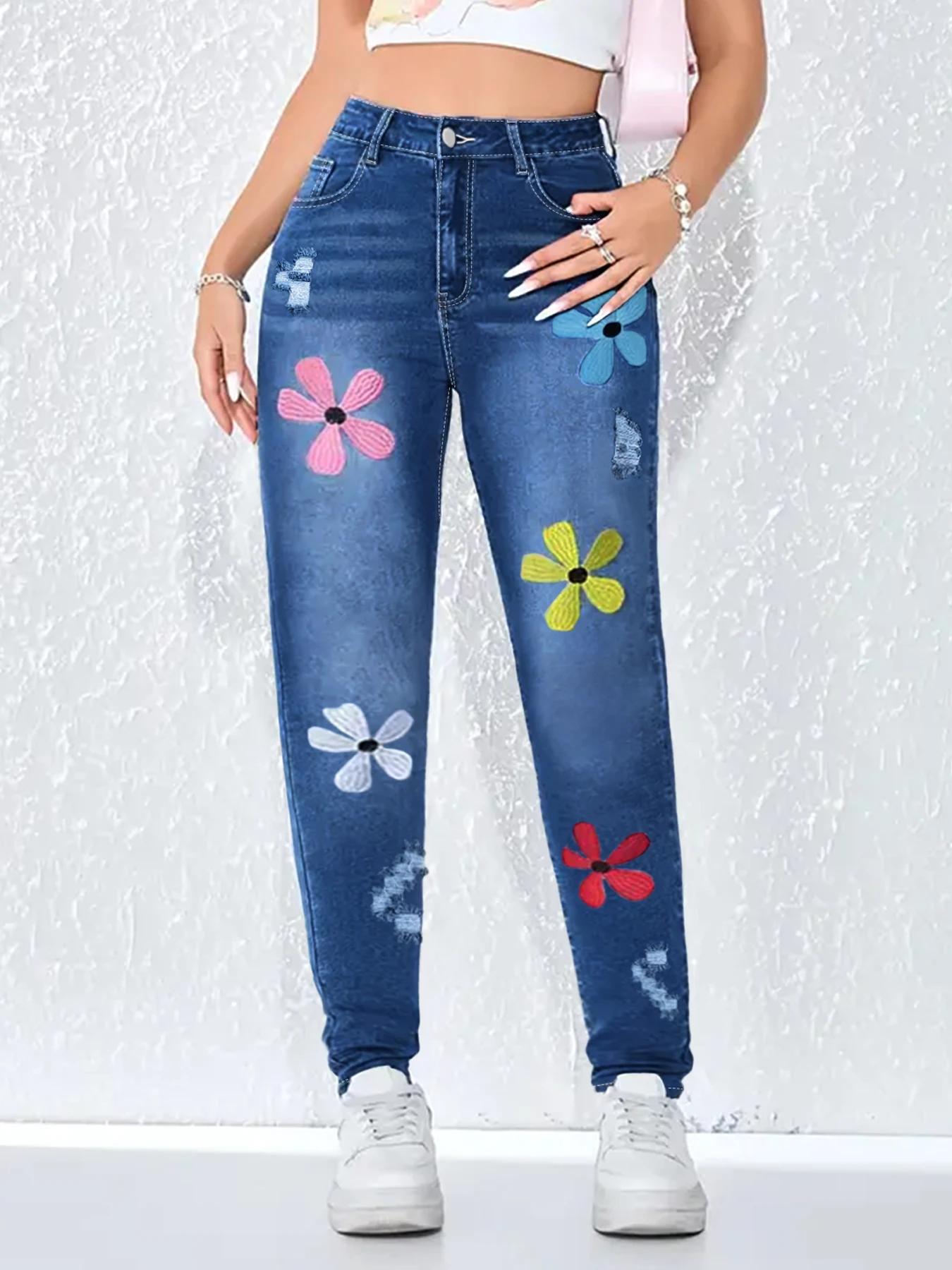 Плюс размер, облегающие джинсы с высокой талией для женщин, модные эластичные джинсы с цветочным узором, женские джинсы больших размеров
Плюс размер, облегающие джинсы с высокой талией для женщин, модные эластичные джинсы с цветочным узором, женские джинсы больших размеров