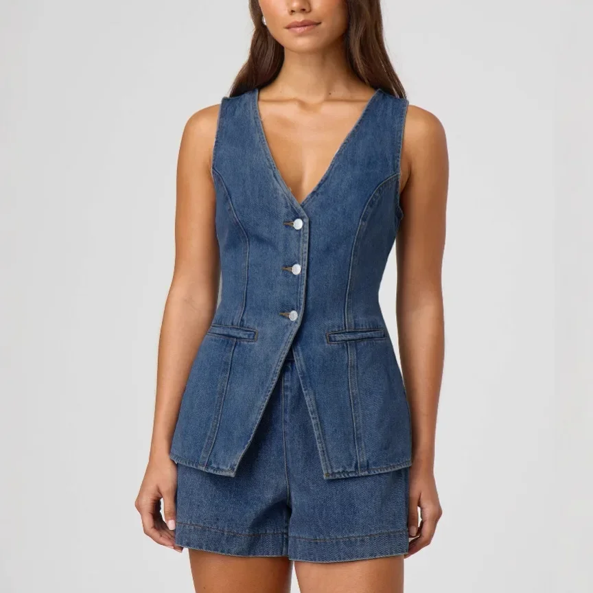 Fashion Denim Shorts Set For Women Y2K Back Belt Sleeveless Slim Vest Tops Jeans Shorts 2 Pieces Sets Lady Chic Street Outfits
Fashion Denim Shorts Set For Women Y2K Back Belt Sleeveless Slim Vest Tops Jeans Shorts 2 Pieces Sets Lady Chic Street Outfits
