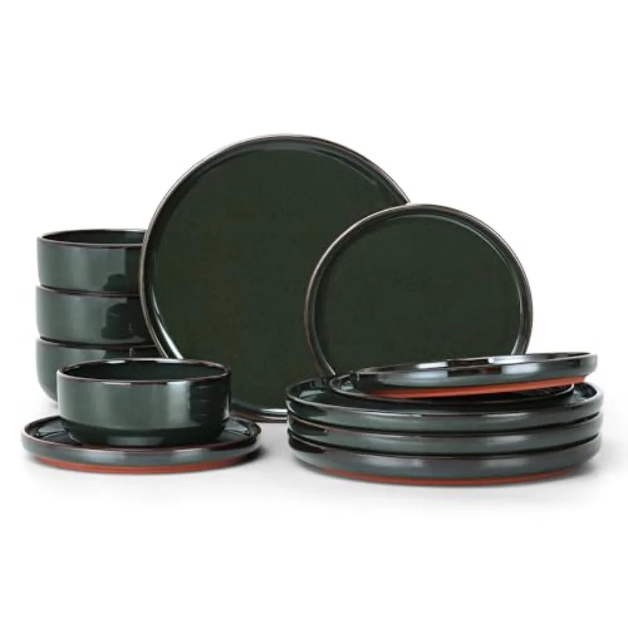 Stoneware Dinnerware Sets for 4 12 Pieces Reactive Glaze Plates and Bowls Sets Elegant Dishes with Rustic Terracotta Base Dishw
Stoneware Dinnerware Sets for 4 12 Pieces Reactive Glaze Plates and Bowls Sets Elegant Dishes with Rustic Terracotta Base Dishw