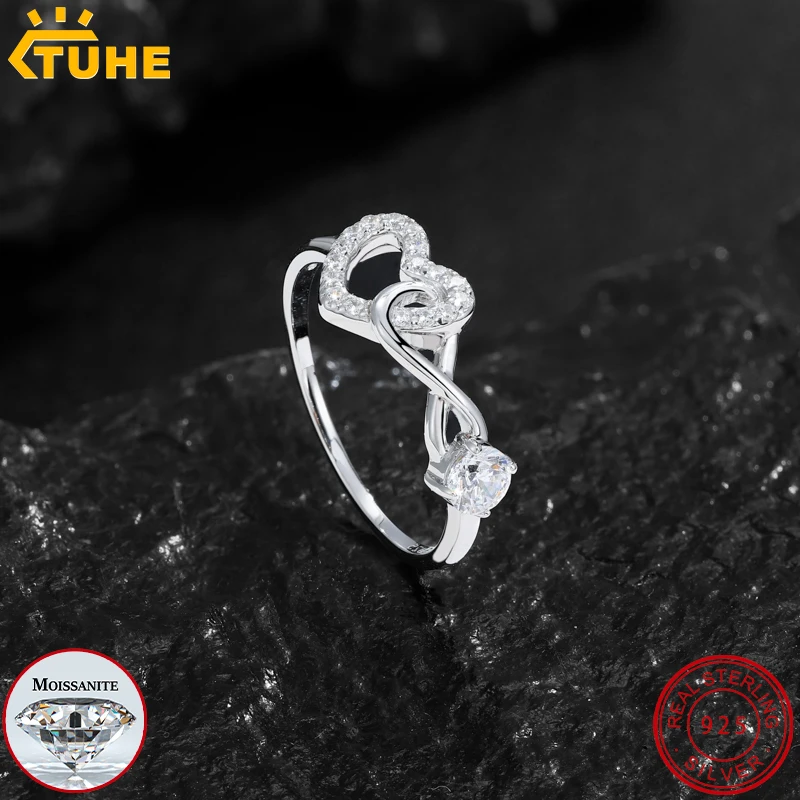 TUHE Women Iced Out D VVS1 Moissanite Heart Ring Infinity Symbol Couple Ring S925 Sterling Silver Wedding Jewelry Gifts
TUHE Women Iced Out D VVS1 Moissanite Heart Ring Infinity Symbol Couple Ring S925 Sterling Silver Wedding Jewelry Gifts