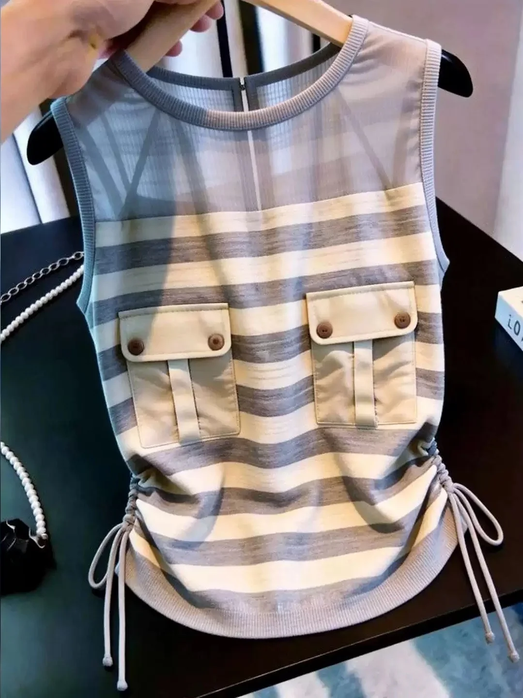 Commute Versatile Drawstring Stripe Design Vest Women's Sleeveless Top Fashionable Summer 2026 Korean Style Straight Cut
Commute Versatile Drawstring Stripe Design Vest Women's Sleeveless Top Fashionable Summer 2026 Korean Style Straight Cut