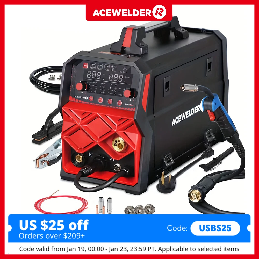 ACEWELDER 200A MlG Сварочный аппарат со светодиодным дисплеем 6 в 1 Безагазовый MIG Stick ARC LIFT TIG Точечный сварочный аппарат для алюминия 110/220 В
ACEWELDER 200A MlG Сварочный аппарат со светодиодным дисплеем 6 в 1 Безагазовый MIG Stick ARC LIFT TIG Точечный сварочный аппарат для алюминия 110/220 В