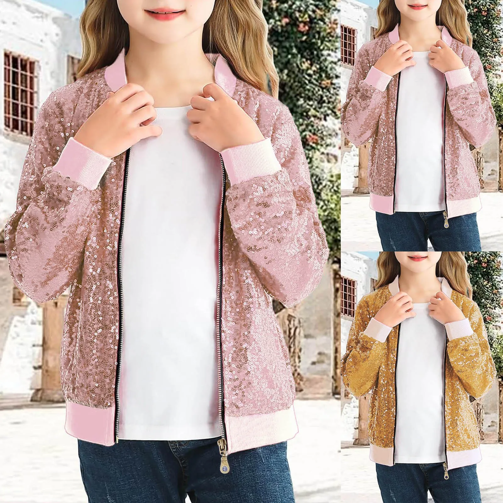 Kids Boys Girls Spring Fall Baby Girls Bling Outerwear Zipper Rib Cuff Long Sleeve Baseball Pink Yellow Gold Sequin Fashion Coat
Kids Boys Girls Spring Fall Baby Girls Bling Outerwear Zipper Rib Cuff Long Sleeve Baseball Pink Yellow Gold Sequin Fashion Coat