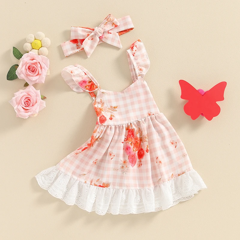 Toddler Baby Girl Floral Dresses Lace Trim Sleeveless Dress Ruffle Strap Cut Out Tie Backless Halter Dress Headbands
Toddler Baby Girl Floral Dresses Lace Trim Sleeveless Dress Ruffle Strap Cut Out Tie Backless Halter Dress Headbands