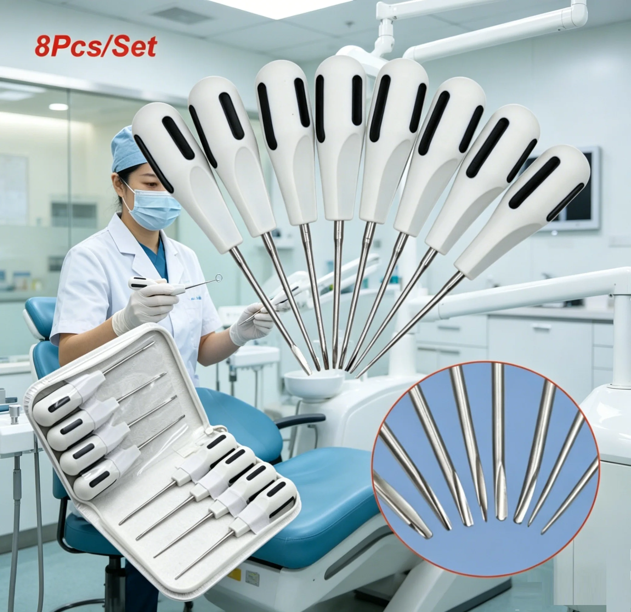 8Pcs/Set Dental Luxating Elevators – Curved Root Elevator Set, Surgical Stainless Steel, Autoclavable, 16.5cm for Dental Use
8Pcs/Set Dental Luxating Elevators – Curved Root Elevator Set, Surgical Stainless Steel, Autoclavable, 16.5cm for Dental Use