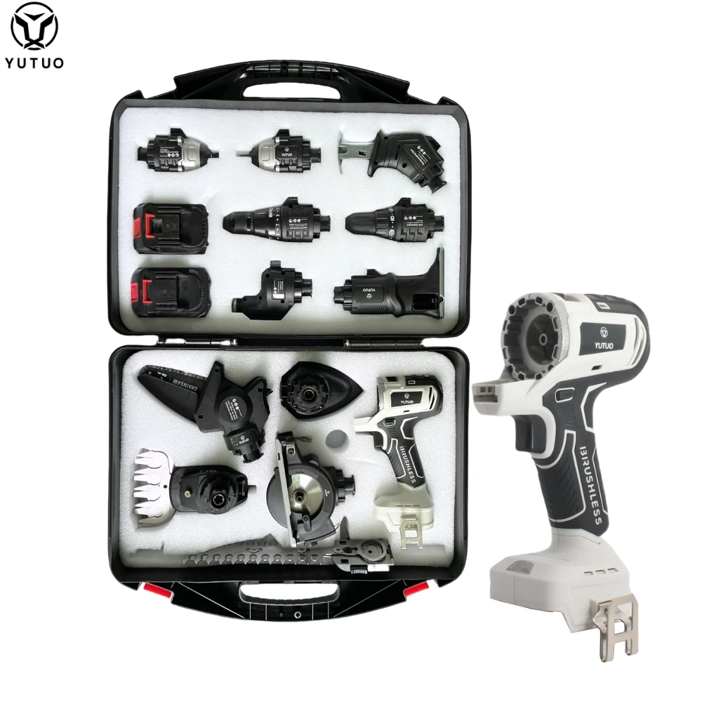 YUTUO OEM Professional 20V 12 in 1 Cordless Brushless Multi Head Power Tools Set Power Drill Wrench Saw Sander Combo Kit 
YUTUO OEM Professional 20V 12 in 1 Cordless Brushless Multi Head Power Tools Set Power Drill Wrench Saw Sander Combo Kit