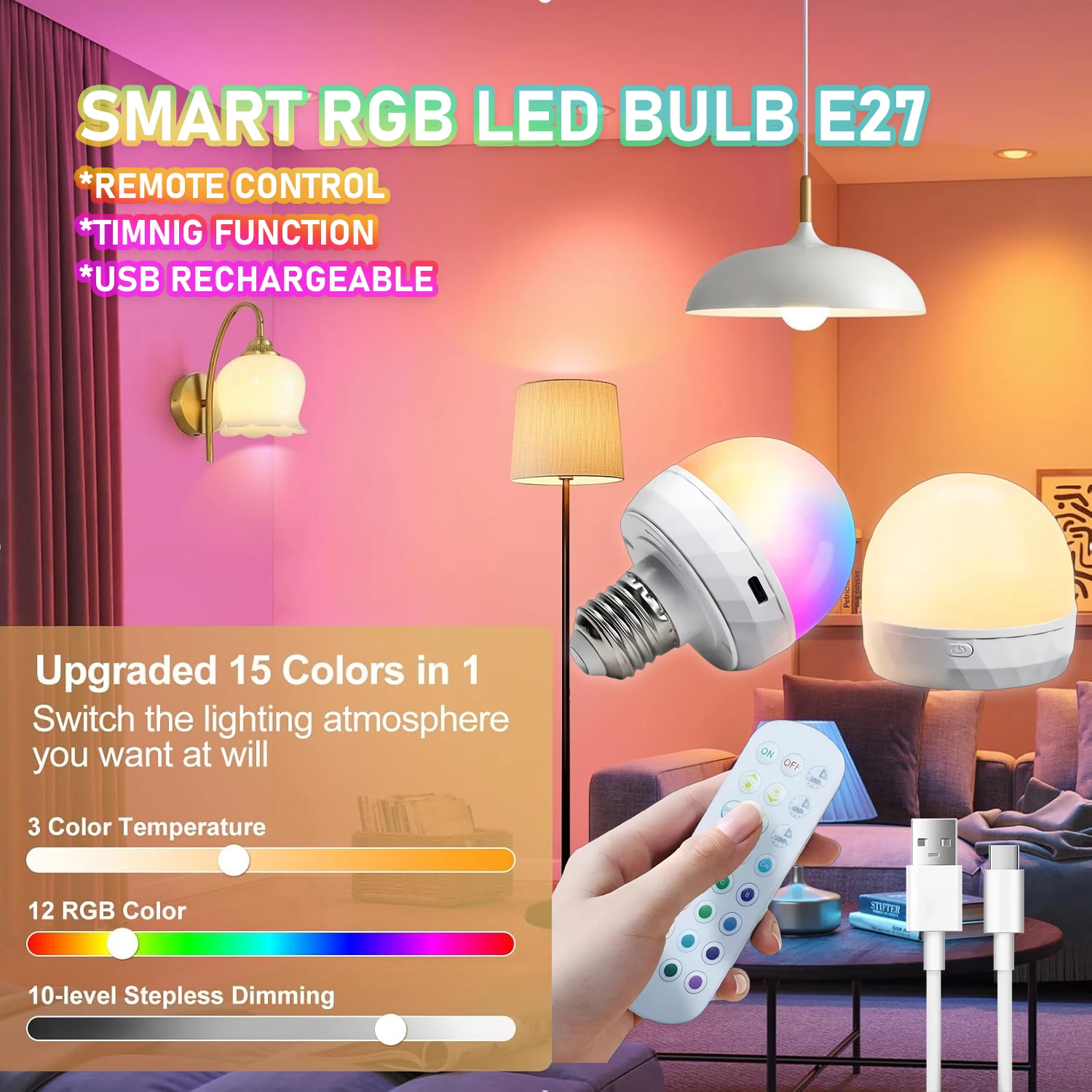 Беспроводная магнитная светодиодная лампа E27, перезаряжаемые лампочки RGBW, пульт дистанционного управления с регулируемой яркостью, съемная, 5 Вт, с 3 лампочками таймера
Беспроводная магнитная светодиодная лампа E27, перезаряжаемые лампочки RGBW, пульт дистанционного управления с регулируемой яркостью, съемная, 5 Вт, с 3 лампочками таймера