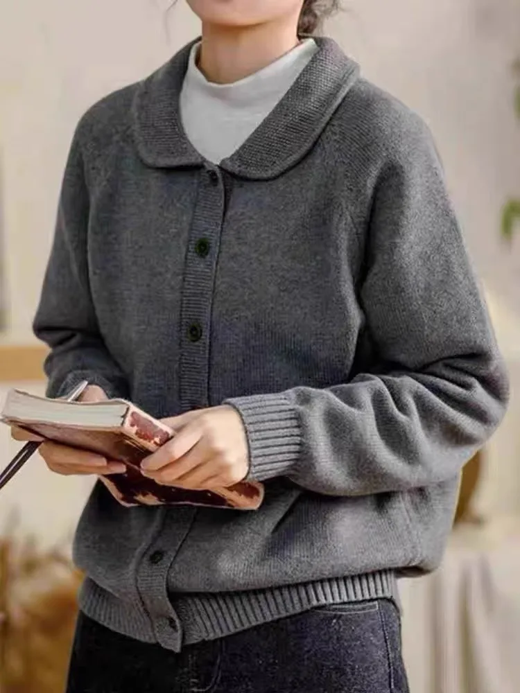 100% wool cardigan women's lapel cardigan autumn loose slimming sweater Simple knit coat
100% wool cardigan women's lapel cardigan autumn loose slimming sweater Simple knit coat