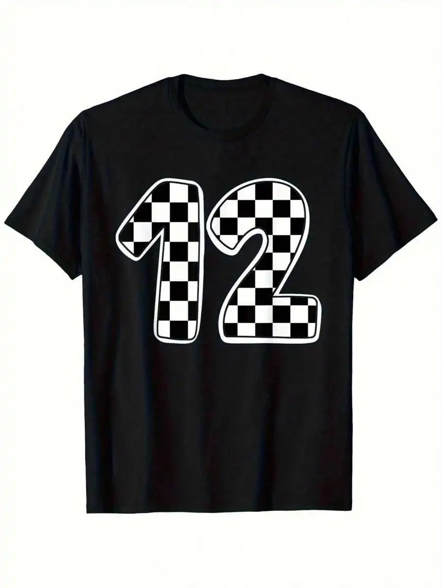 Mens Racing Number 12 Checkered Flag Graphic T-Shirt Short Sleeve Crew Neck
Mens Racing Number 12 Checkered Flag Graphic T-Shirt Short Sleeve Crew Neck