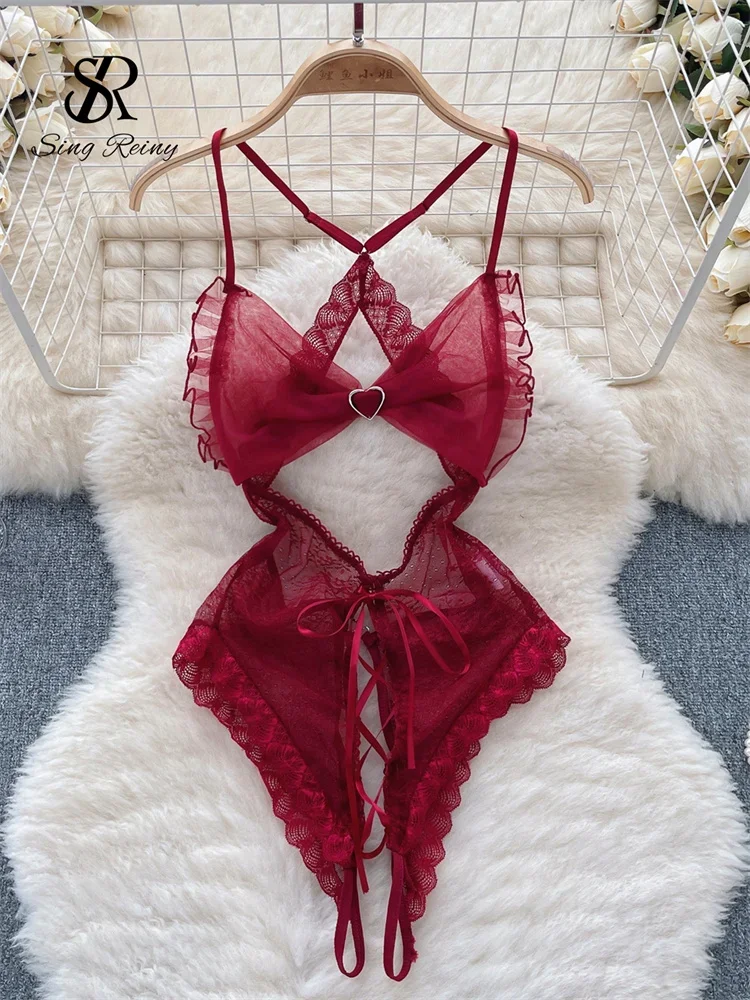 SINGREINY Open Cortch Erotic Bodysuits Women Strap Ruffles Sweet Mesh Sensual Nightwear Hollow Out Backless Sheer Sexy Playsuit
SINGREINY Open Cortch Erotic Bodysuits Women Strap Ruffles Sweet Mesh Sensual Nightwear Hollow Out Backless Sheer Sexy Playsuit