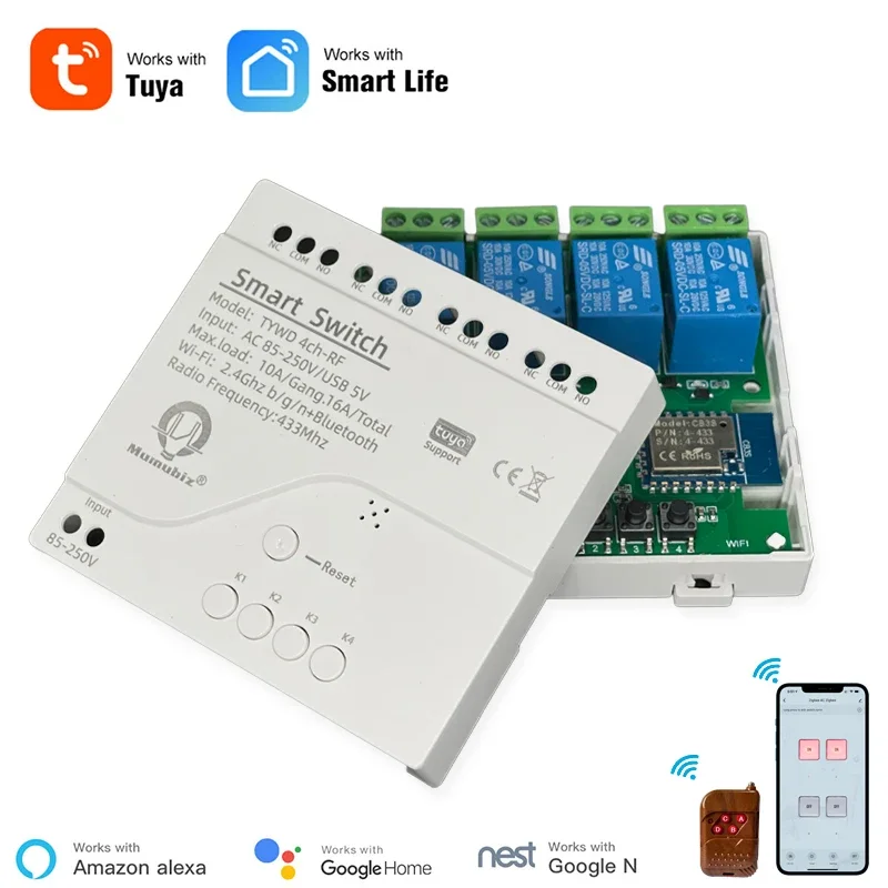 4 Channel Smart WiFi Bluetooth Wireless Dry Contact Relay Module,APP RF Remote Control,Works With Alexa
4 Channel Smart WiFi Bluetooth Wireless Dry Contact Relay Module,APP RF Remote Control,Works With Alexa