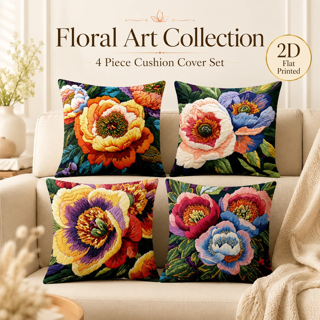 Elegant Floral Art 2D Flat Printed Peach Skin Cushion Covers Set Of 4 Luxury Embroidery Style Coussin Throw Pillow Case Room
Elegant Floral Art 2D Flat Printed Peach Skin Cushion Covers Set Of 4 Luxury Embroidery Style Coussin Throw Pillow Case Room