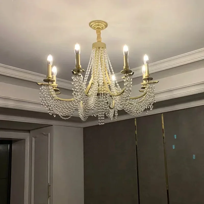 American candle crystal chandelier living room bedroom room French villa restaurant art light luxury style
American candle crystal chandelier living room bedroom room French villa restaurant art light luxury style