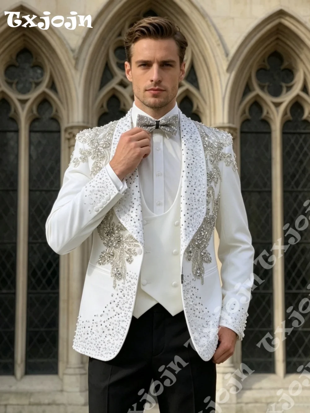 Luxury White Beaded Rhinestone Men Suit 3PCS Elegant Shawl Lapel Formal Wedding Groom Tuxedo Jacket Vest Pants For Prom Party
Luxury White Beaded Rhinestone Men Suit 3PCS Elegant Shawl Lapel Formal Wedding Groom Tuxedo Jacket Vest Pants For Prom Party
