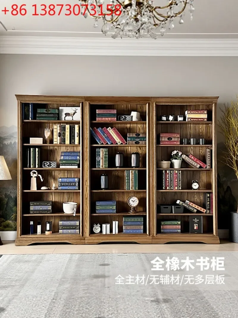 All solid wood simple European oak whole wall log floor bookcase
All solid wood simple European oak whole wall log floor bookcase
