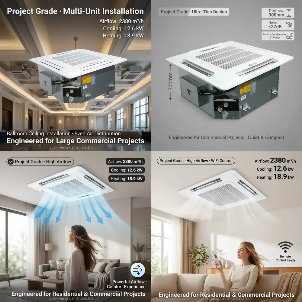 2380m³/h Airflow 4-Way Ceiling Cassette Fan Coil Unit High Capacity Chilled Water Fancoil for Commercial Restaurant
2380m³/h Airflow 4-Way Ceiling Cassette Fan Coil Unit High Capacity Chilled Water Fancoil for Commercial Restaurant