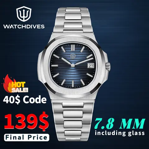 Watchdives WD0013 Men Watch Swiss Ronda 714 Watches AR Coating Sapphire Stainless Steel Waterproof 100m Wristwatch Men Watch