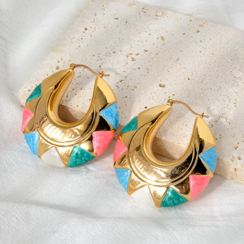 ZEA Dear Fashion Luxury jewelry enamel hoop earrings Copper 18K Gold plated Dubai African Women's Party wedding
ZEA Dear Fashion Luxury jewelry enamel hoop earrings Copper 18K Gold plated Dubai African Women's Party wedding