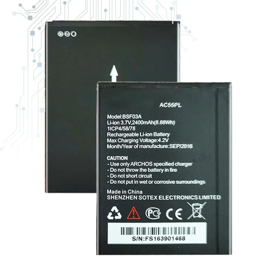 Аккумулятор AC55PL 2400 мАч для Archos 55 Platinum BSF03A мобильный телефон Batteira
Аккумулятор AC55PL 2400 мАч для Archos 55 Platinum BSF03A мобильный телефон Batteira
