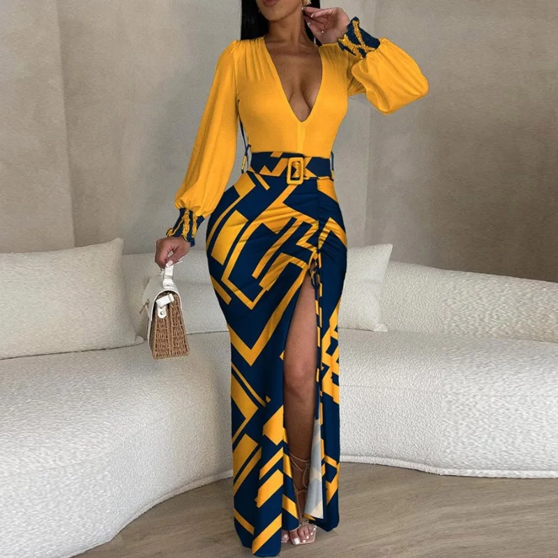 Fashion Deep V-neck Cocktail Long Dress Sexy Drawstring High Split Bag Hip Dresses Lady Long Sleeve Patchwork Party Dress Women
Fashion Deep V-neck Cocktail Long Dress Sexy Drawstring High Split Bag Hip Dresses Lady Long Sleeve Patchwork Party Dress Women