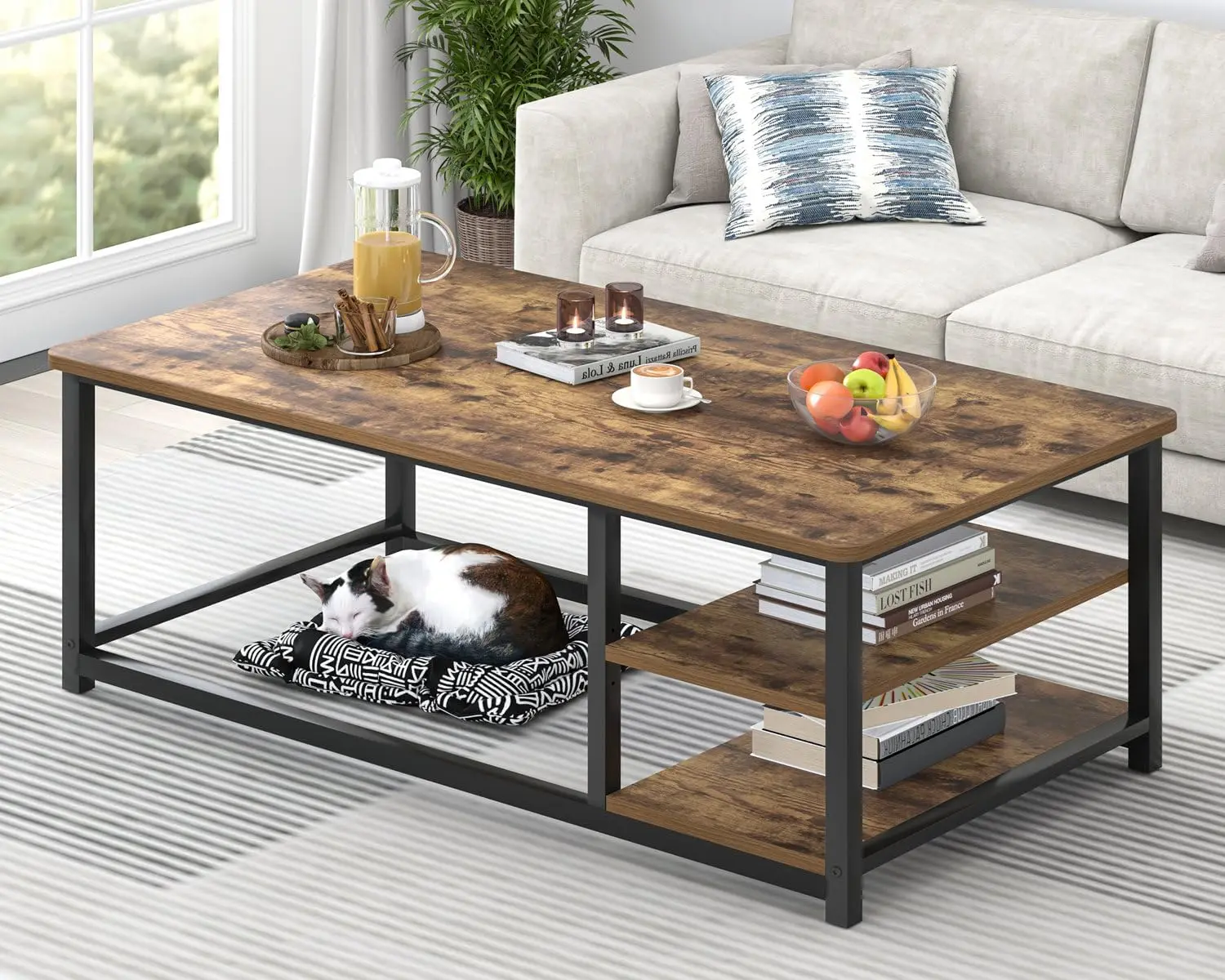 Industrial Brown 47-Inch Coffee Table with Storage Shelf, Rustic Wood & Metal Living Room Table, Modern Design
Industrial Brown 47-Inch Coffee Table with Storage Shelf, Rustic Wood & Metal Living Room Table, Modern Design