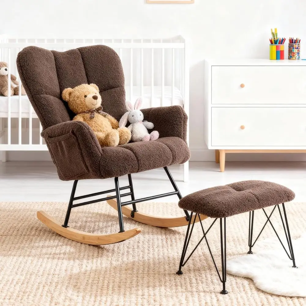 Upholstered Glider Rocking Chair with Padded Seat and High Backrest for Comfortable Seating in Living Room or Bedroom
Upholstered Glider Rocking Chair with Padded Seat and High Backrest for Comfortable Seating in Living Room or Bedroom