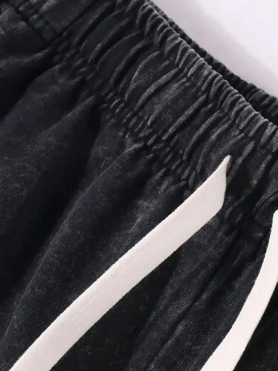 Mens Washed Cotton Shorts With Drawstring Waist And White Stripes Casual Loose Fit
Mens Washed Cotton Shorts With Drawstring Waist And White Stripes Casual Loose Fit