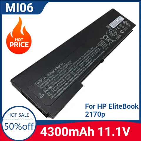 Nueva batería de ordenador portátil MI06 de alta calidad para HP EliteBook 2170p HSTNN-OB3L/UB3W/YB3L/YB3M/W90C 670953-341/851 670954-851 685865-541