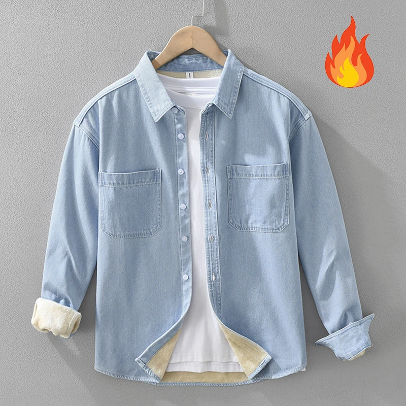 New Mens Winter Shirt Daily Casual Warm Jean Shirts Double Pockets Fleece Washed Denim Shirt Thick Tops Japan Style Ropa Hombre
New Mens Winter Shirt Daily Casual Warm Jean Shirts Double Pockets Fleece Washed Denim Shirt Thick Tops Japan Style Ropa Hombre