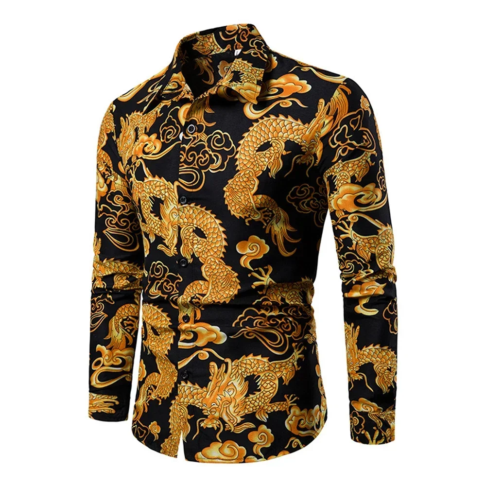 Party Host Outfit Men Long-Sleeved Shirt Chinese Dragon Pattern Lapel T-Shirt Dragon Pattern Formal Shirt Mens Retro Casual Top
Party Host Outfit Men Long-Sleeved Shirt Chinese Dragon Pattern Lapel T-Shirt Dragon Pattern Formal Shirt Mens Retro Casual Top