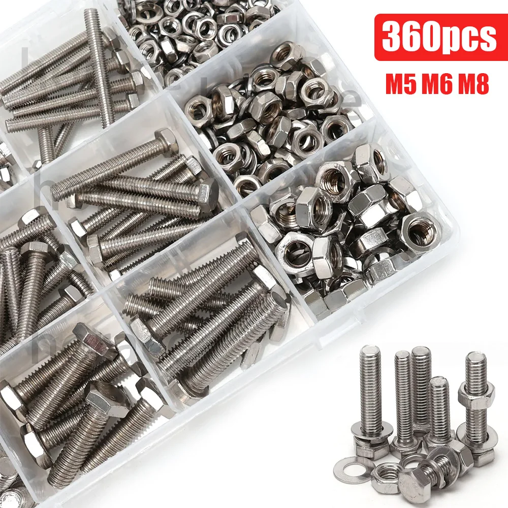 360pcs Stainless Steel Hex Bolt and Nut Set,sizes M5/M6/M8,lengths:16mm,20mm,30mm,40mm,suitable for household and industrial use
360pcs Stainless Steel Hex Bolt and Nut Set,sizes M5/M6/M8,lengths:16mm,20mm,30mm,40mm,suitable for household and industrial use