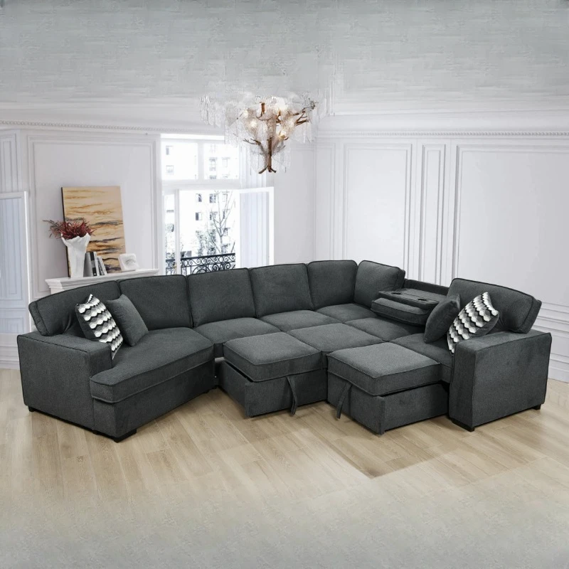Modern Living Room Sofa 146" Oversized Pull Out Sleeper Bed and Chaise Lounge U-Shaped Couch with Pillows Cup Holders Furniture
Modern Living Room Sofa 146" Oversized Pull Out Sleeper Bed and Chaise Lounge U-Shaped Couch with Pillows Cup Holders Furniture