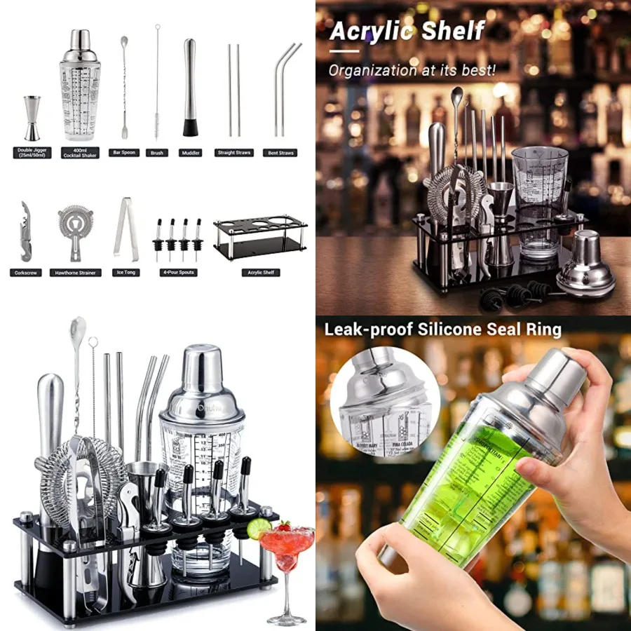 Cocktail Shaker Set 17-Piece Bartender Kit Bar Tool Set with Acrylic Stand Premium Soda-Lime Glass Drink Shaker with All Bar Ac
Cocktail Shaker Set 17-Piece Bartender Kit Bar Tool Set with Acrylic Stand Premium Soda-Lime Glass Drink Shaker with All Bar Ac