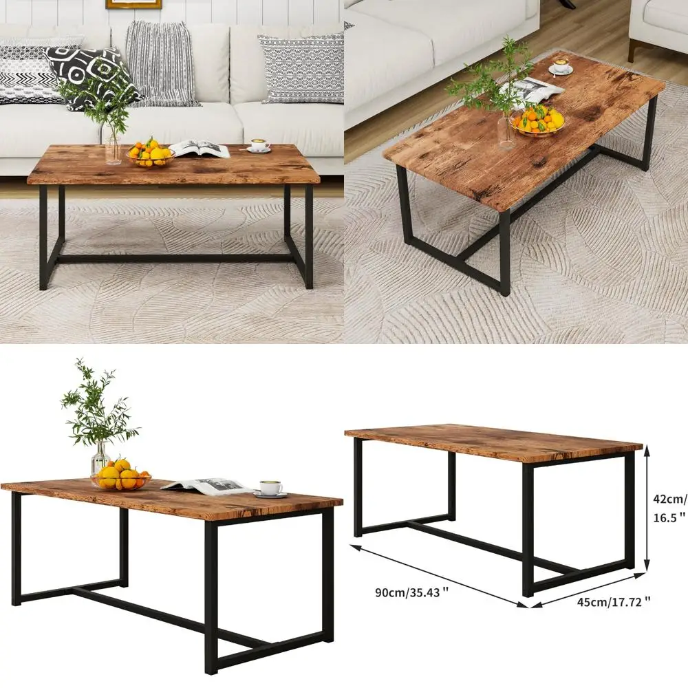 Rectangular Coffee Table with Metal Frame for Living Room, Open Space, Easy Assembly, Black and Rustic Brown Finish
Rectangular Coffee Table with Metal Frame for Living Room, Open Space, Easy Assembly, Black and Rustic Brown Finish