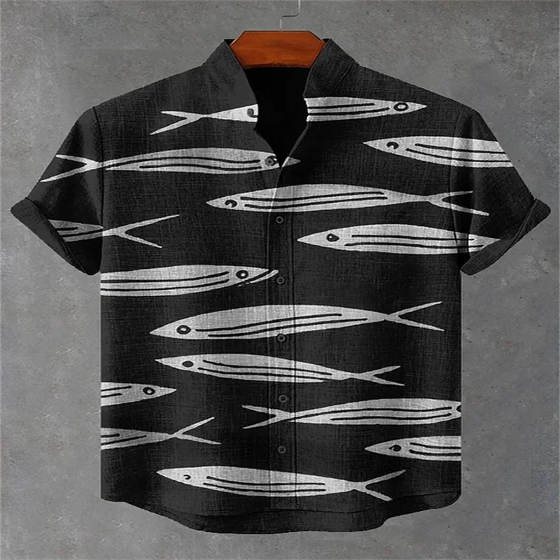 Summer Men's Short-Sleeve Shirt, Artistic Fish Design, Button-Down Open Collar, Stylish Stand Collar, High-Quality Streetwear
Summer Men's Short-Sleeve Shirt, Artistic Fish Design, Button-Down Open Collar, Stylish Stand Collar, High-Quality Streetwear