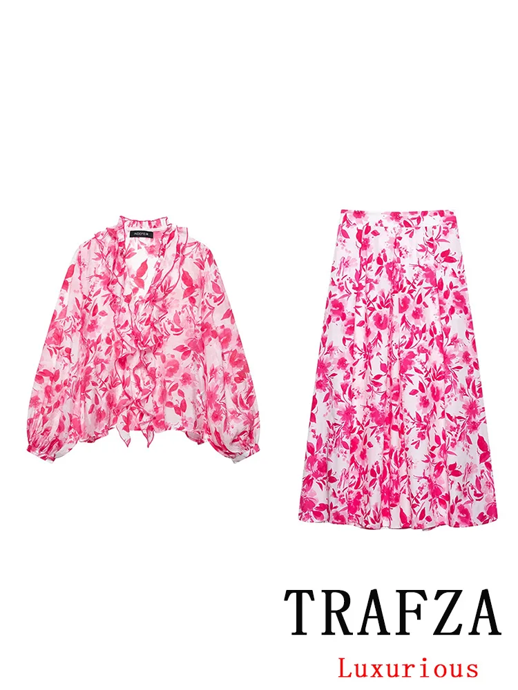 TRAFZA Casual Women Suit Pink Print V-Neck Layering Loose Blouse Zipper Long Straight Skirt New Fashion 2025 Spring Holiday Sets
TRAFZA Casual Women Suit Pink Print V-Neck Layering Loose Blouse Zipper Long Straight Skirt New Fashion 2025 Spring Holiday Sets