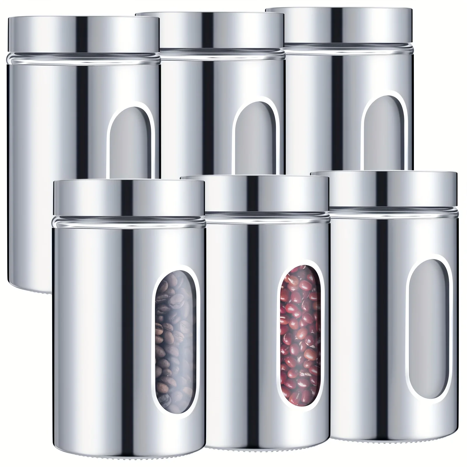 Set of 6 Airtight Kitchen Canisters for Storing Coffee, Sugar, Tea, And Candy, Featuring Glass Windows And Stainless Steel Lids, Ideal for Flour, Cookies, Spices, And Grains, Perfect for Kitchen Decor (32 Oz)
Set of 6 Airtight Kitchen Canisters for Storing Coffee, Sugar, Tea, And Candy, Featuring Glass Windows And Stainless Steel Lids, Ideal for Flour, Cookies, Spices, And Grains, Perfect for Kitchen Decor (32 Oz)