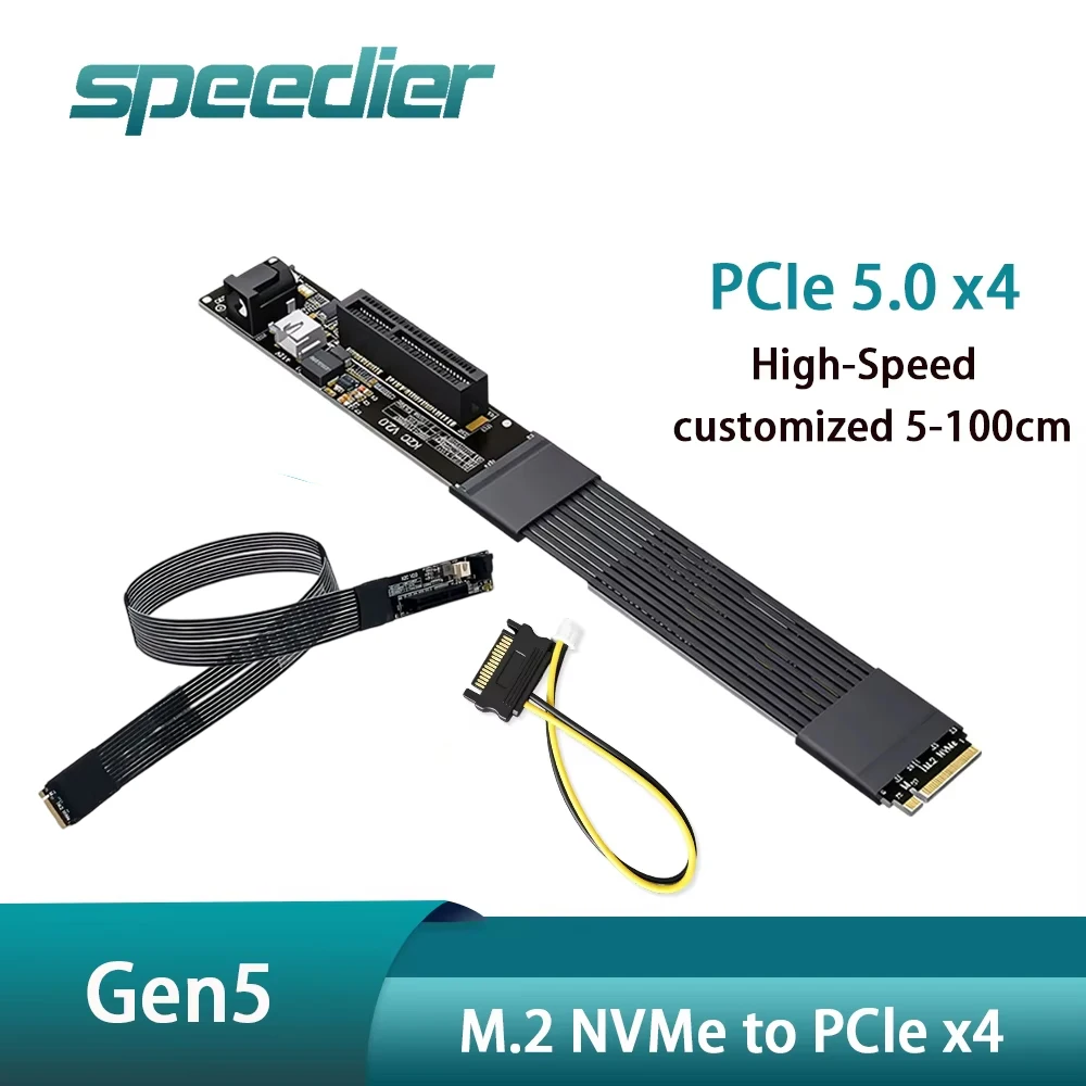 PCIe 5.0 M.2 NVMe To PCIe X4 Signal Extension Adapter Cable High-Speed 128Gbps Gen5 Flexible Soft Riser for SSD/DMA 5-100cm
PCIe 5.0 M.2 NVMe To PCIe X4 Signal Extension Adapter Cable High-Speed 128Gbps Gen5 Flexible Soft Riser for SSD/DMA 5-100cm