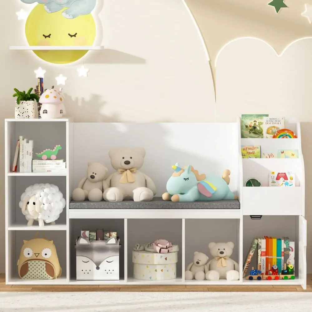 Children's Bookshelf with Storage and Seat for Toys, Books, and Reading Nook in White
Children's Bookshelf with Storage and Seat for Toys, Books, and Reading Nook in White