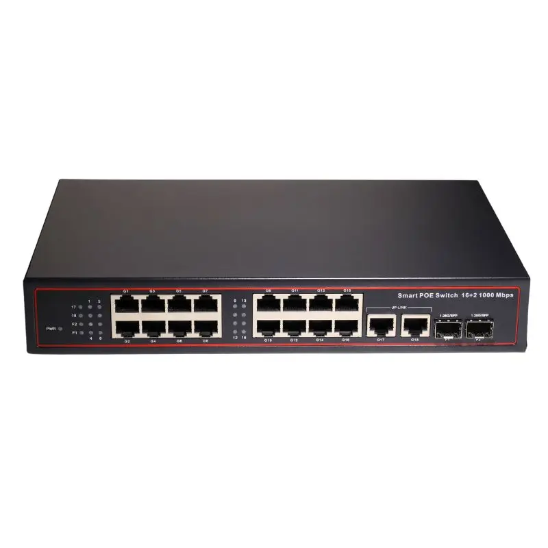 Full Gigabit 16 Port PoE Switch with 2 10/100/1000M RJ45 2 1G SFP Uplink Ports AF/AT 48V 150W
Full Gigabit 16 Port PoE Switch with 2 10/100/1000M RJ45 2 1G SFP Uplink Ports AF/AT 48V 150W