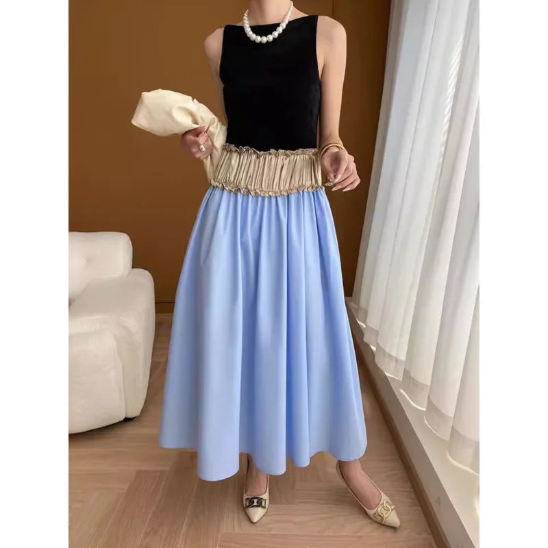 Spring Contrast Patchwork Sleeveless Dress Women Elastic Waist Vintage A-line Midi Dresses
Spring Contrast Patchwork Sleeveless Dress Women Elastic Waist Vintage A-line Midi Dresses
