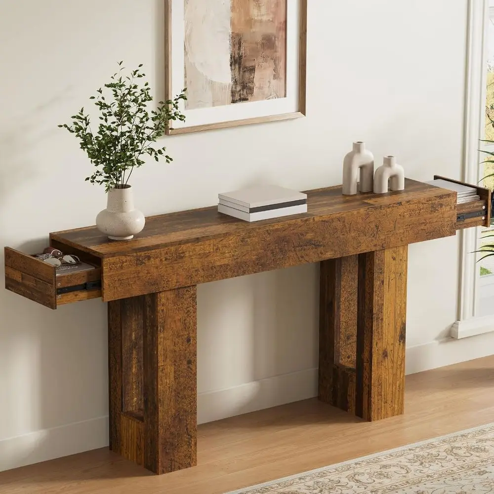 63 Rustic Wooden Sofa Table for Entryway or Living Room, Distressed Brown Finish
63 Rustic Wooden Sofa Table for Entryway or Living Room, Distressed Brown Finish