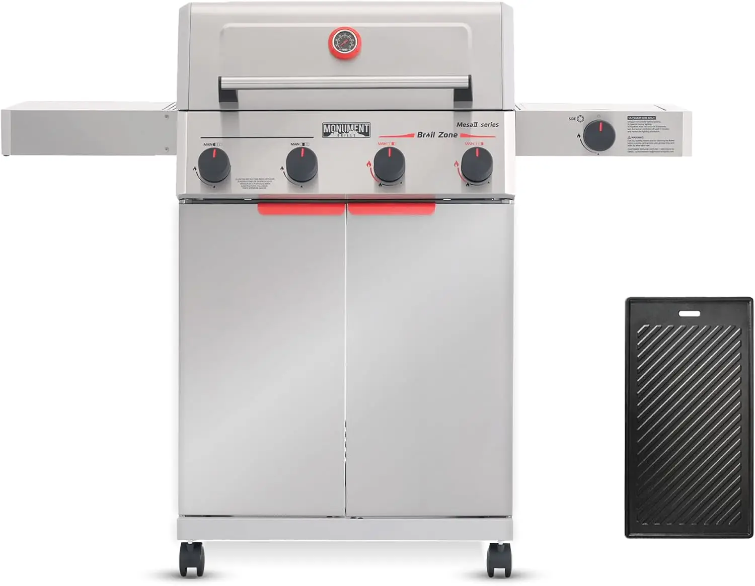 Stainless Steel Propane Gas Grill with 4+1 Burners, 525 Sq.in Cooking Surface, 49,000 BTU, Reaches 500°F in 5 Mins, Broil Zone, Side Burner, Foldable Side Shelf, and Griddle Plate
Stainless Steel Propane Gas Grill with 4+1 Burners, 525 Sq.in Cooking Surface, 49,000 BTU, Reaches 500°F in 5 Mins, Broil Zone, Side Burner, Foldable Side Shelf, and Griddle Plate