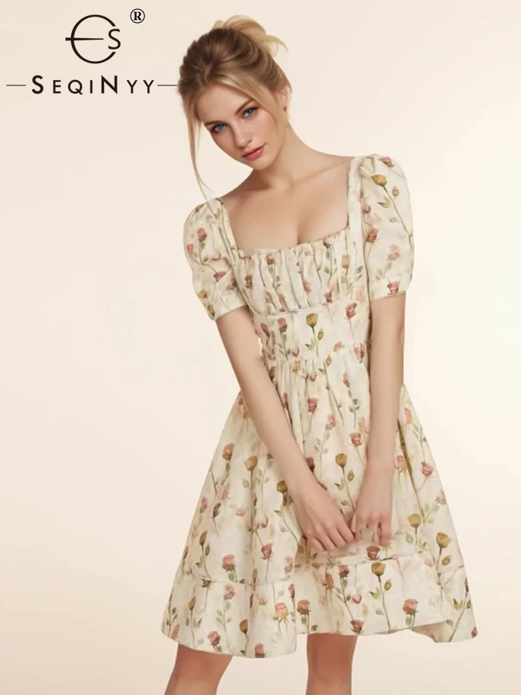 SEQINYY Beige Mini Dress Summer Spring New Fashion Design Women Runway Short Sleeve Vintage Flower Print A-Line Casual
SEQINYY Beige Mini Dress Summer Spring New Fashion Design Women Runway Short Sleeve Vintage Flower Print A-Line Casual