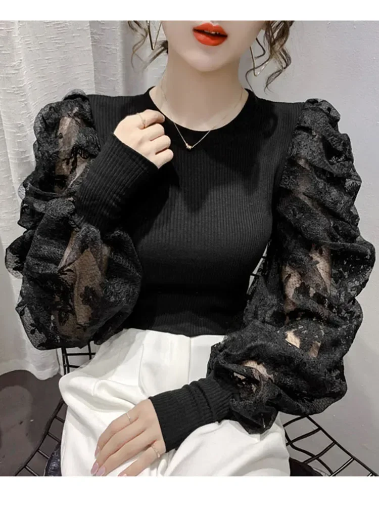 Spring Autumn Women's Blouse European Style Lace Lantern Sleeve Stitching Top New Long-sleeved Slimming Female Tops LL229
Spring Autumn Women's Blouse European Style Lace Lantern Sleeve Stitching Top New Long-sleeved Slimming Female Tops LL229