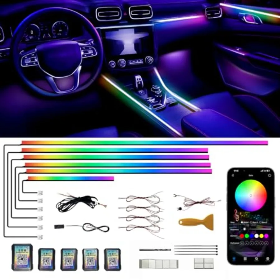 Acrylic Interior Car LED Strip Lights, dreamcolor 6-in-1 Car Ambient Lighting Kit, with APP Control, 622 LED Fiber Optic Strip
Acrylic Interior Car LED Strip Lights, dreamcolor 6-in-1 Car Ambient Lighting Kit, with APP Control, 622 LED Fiber Optic Strip